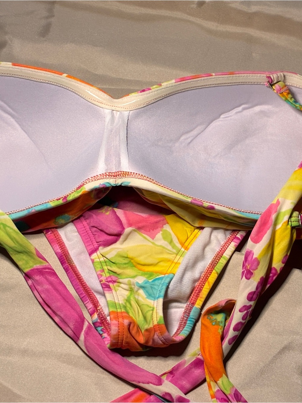 2bamboo Pink Yellow Orange Floral Ruched Tie-Halter Bikini - Picture 5 of 7